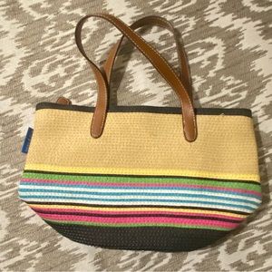 Sun n Sand Natural Woven Boho Travel Beach Tote Bag w/ Handles Lined Stripes
